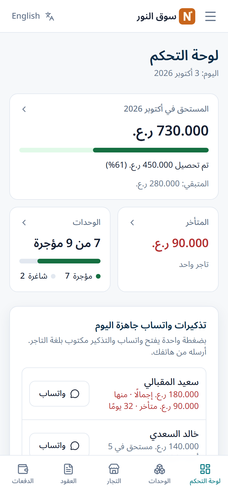 لوحة تحكم ShowRaf على الهاتف